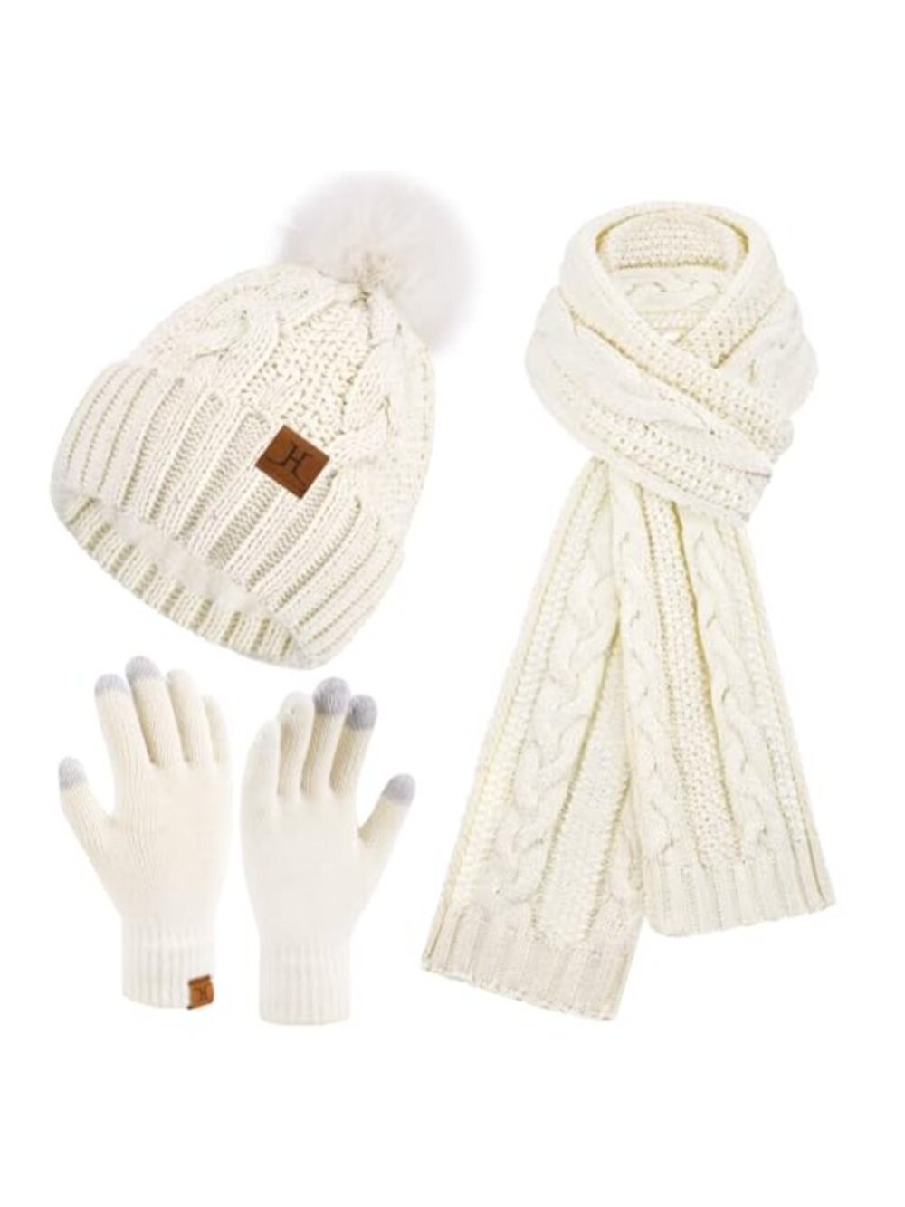 Women's Chenille Beanie Scarf Gloves Set Fleece Lined Winter Cold Weather